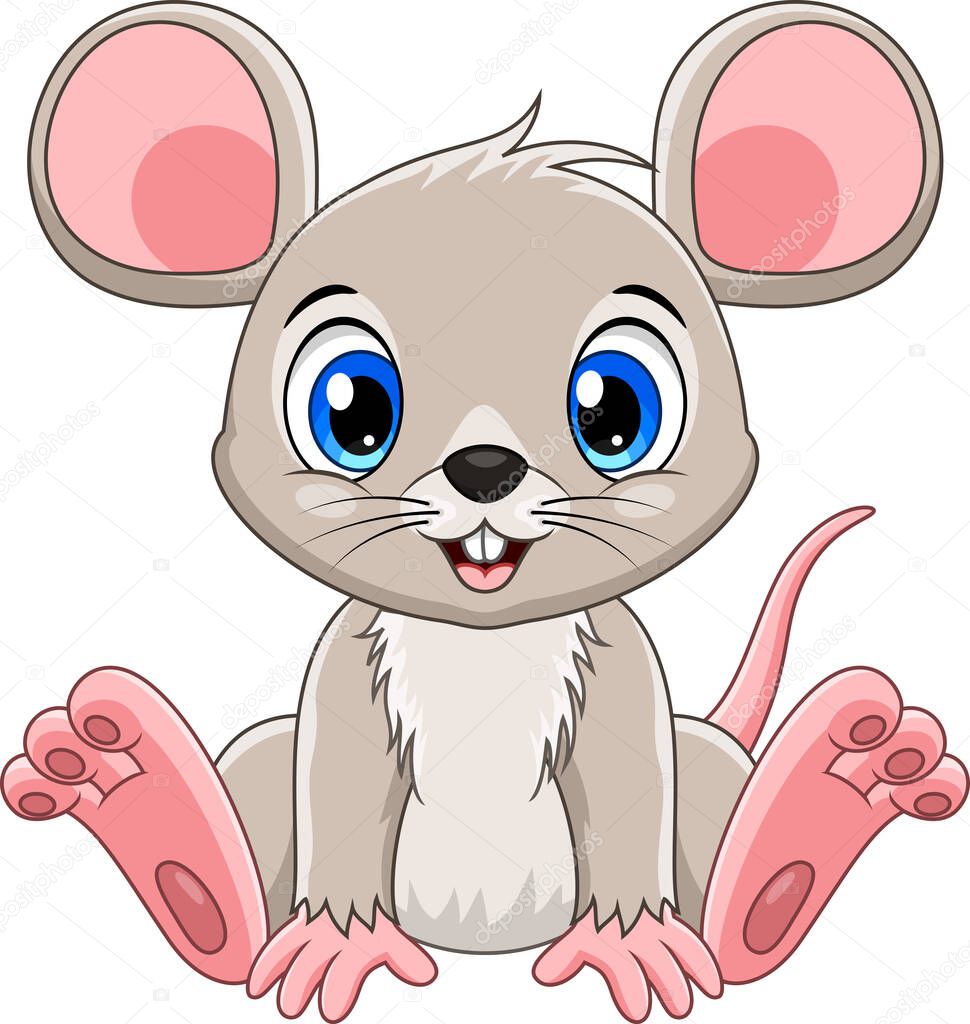 Cartoon cute baby mouse sitting