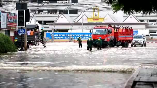 Nakhonratchasima Tajlandia Października 2021 Widok Lotu Ptaka Powodzie Zalane Domy — Wideo stockowe