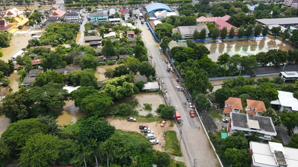 Nakhonratchasima Ταϊλάνδη Οκτωβρίου 2021 Πλημμυρισμένα Σπίτια Μαζικές Φυσικές Καταστροφές Και — Φωτογραφία Αρχείου