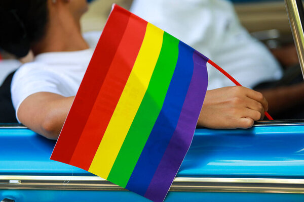 Rainbow Flag Welcomes Pride Month Festival Rainbow Pride Symbol Lesbian Stock Photo
