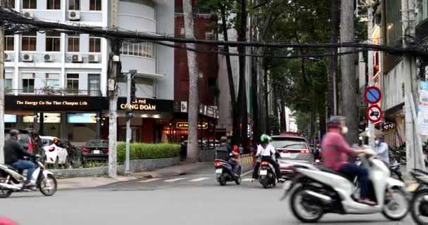 Chi Minh City Vietnam People Riding Motorcycles Road Street Traffic — стоковое видео