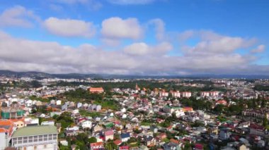 DA LAT CITY, VIETNAM - JULY 15,2022 : Landscape in the city of Da Lat city, Vietnam is a popular tourist destination. Tourist city in developed Vietnam. ( view aerial from drone )