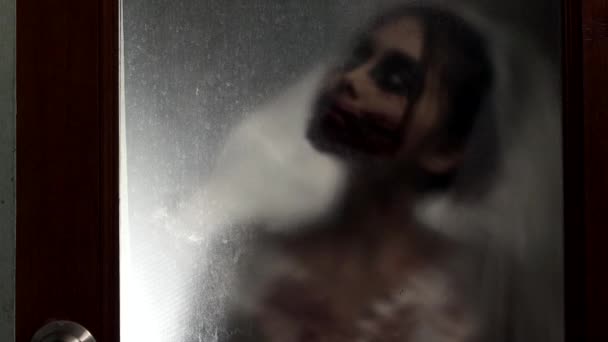 Retrato Mujer Asiática Maquillaje Fantasma Novia Muerte Sangre Horror Oscuridad — Vídeo de stock