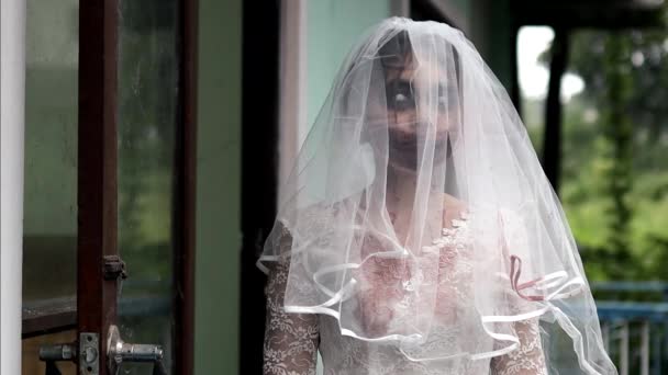 Portret Van Aziatische Vrouw Make Geest Bruid Dood Bloed Horror — Stockvideo