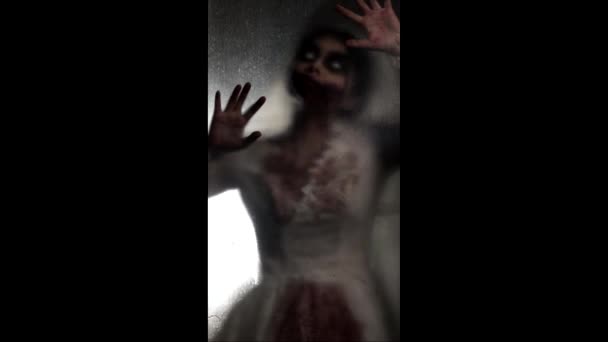 Retrato Mujer Asiática Maquillaje Fantasma Novia Muerte Sangre Horror Oscuridad — Vídeos de Stock