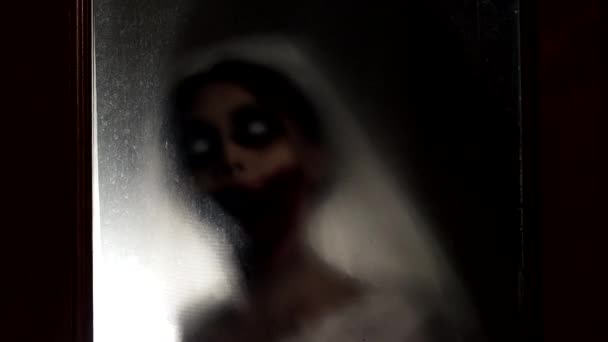 Retrato Mujer Asiática Maquillaje Fantasma Novia Muerte Sangre Horror Oscuridad — Vídeos de Stock