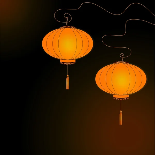 Lanternes incandescentes la nuit sur une branche — Image vectorielle