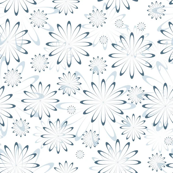 Blue Floral Seamless Pattern on White — Stock Vector