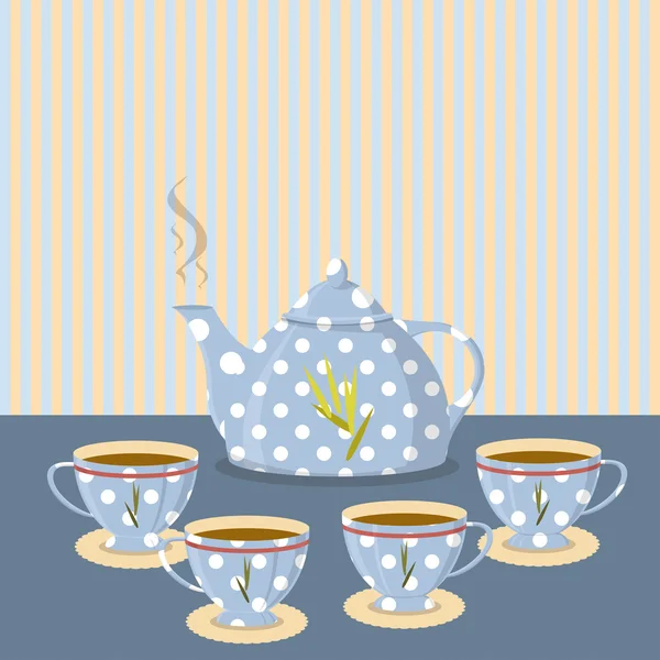 Arka planda şeritler Vintage çay seti — Stok Vektör