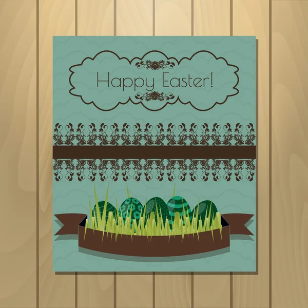 Vintage Ester card on the wooden background — Stock Vector