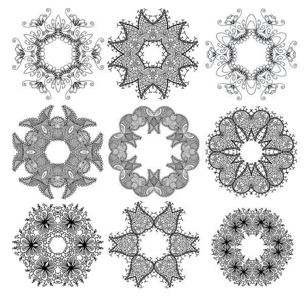 Reihe von schwarzen Kreis Ornamentmustern — Stockvektor