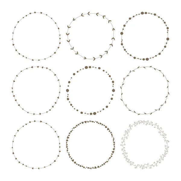 Set of 9 circle cute hand drawn frames — Stock Vector