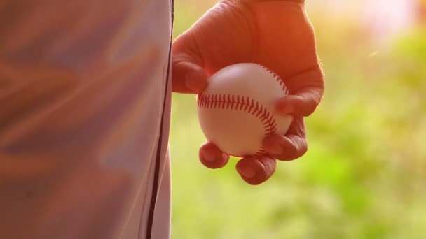 Man Holding Baseball Ball Hand — Stock videók