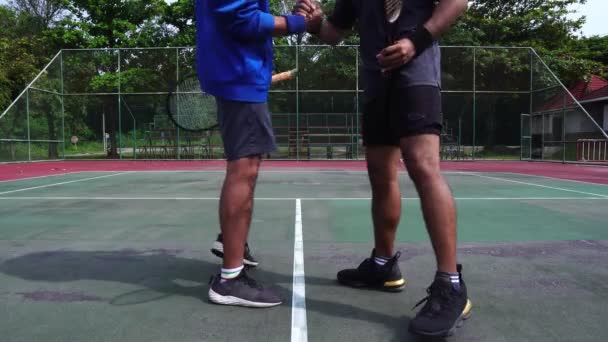Footage Couple Men Tennis Court — 비디오