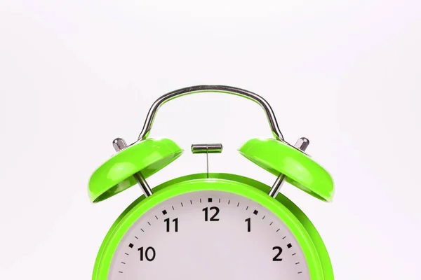 Closeup Old Retro Green Alarm Clock Time Concept — Stock Photo, Image