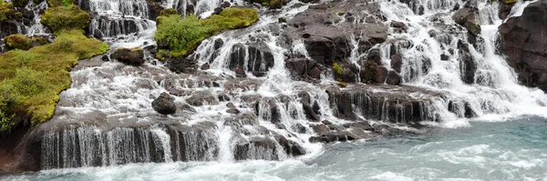 Panoráma Hraunfossar Vízesés Kaszkád Izlandon Európa — Stock Fotó