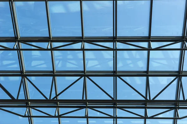 Część Szklanego Dachu Konstrukcji Stalowej Nowoczesna Architektura Sufitowa — Zdjęcie stockowe