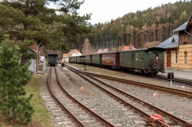 Oybin kaplıca kasabasındaki tarihi tren istasyonu. Saksonya. Almanya