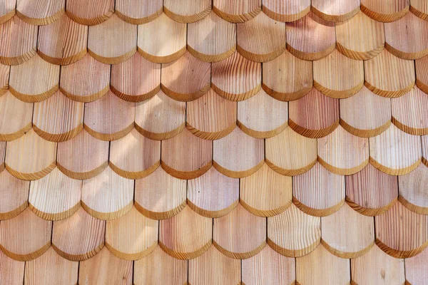 New Half Wooden Shingles Roof Wall Cladding Stock Image