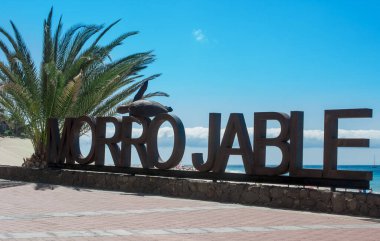 Aerial view on the beach in Playa del Matorral in Morro Jable, C