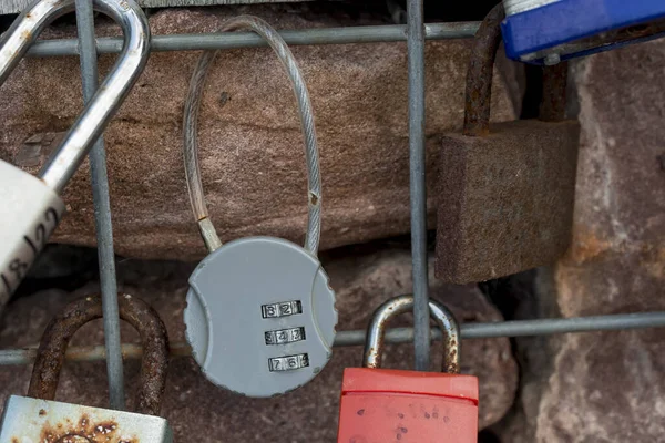 Metal locks. A bunch of locks. Heart locks. A symbol of love