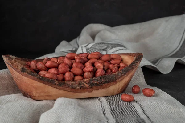 Closeup Peanuts Groundnut Wooden Bawl Background — Stock Photo, Image