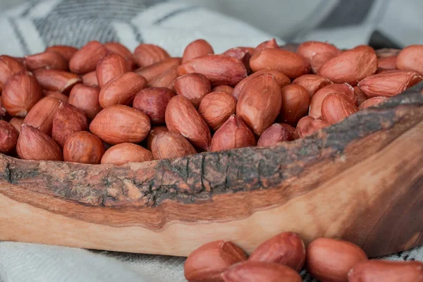 Closeup Peanuts Groundnut Wooden Bawl Background — Stock Photo, Image