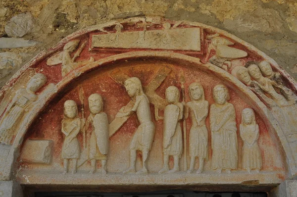 Tympanum. Romanesque church. Burgos. Spain. — Stock Photo, Image