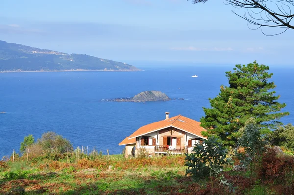 Hamlet and Izaro Island. Ibarrangelu. Spain. — Stockfoto