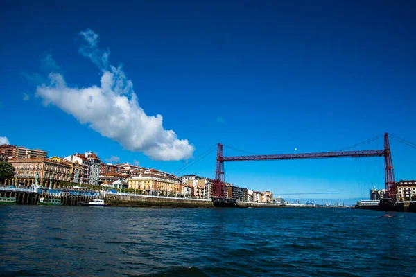 Puente Vizcaya Día Azul Primavera Este Puente Colgante Hierro Patrimonio —  Fotos de Stock