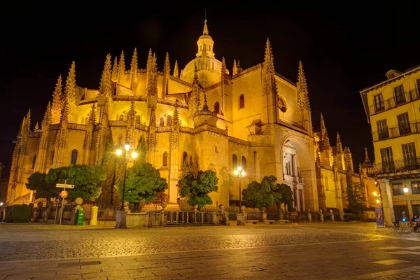 Night View Gothic Cathedral Segovia Spain — Stock Photo, Image