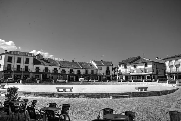 Vista Bianco Nero Sulla Piazza Riaza Comune Della Provincia Segovia — Foto Stock