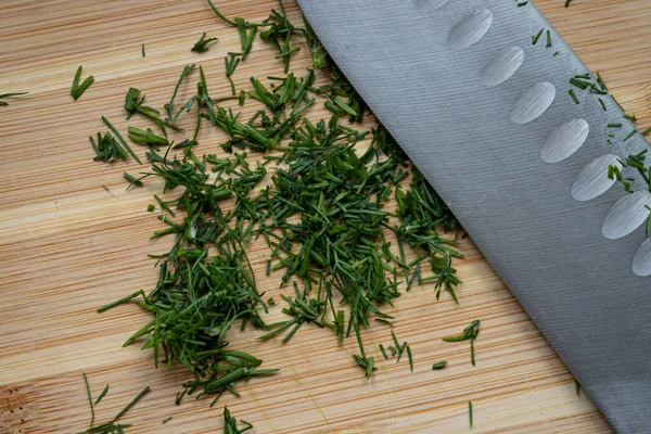 Chopped Dill Wooden Board — Stock Photo, Image