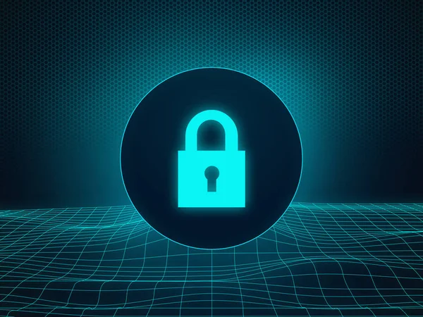 Virtual security. Illustration of a padlock on a blue background.