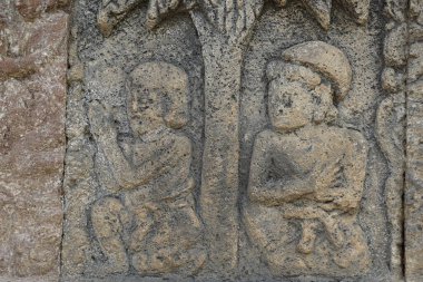 Taş penataran tapınağı (panataran tapınağı), Blitar, Doğu Java Endonezya üzerine oyulmuş taş