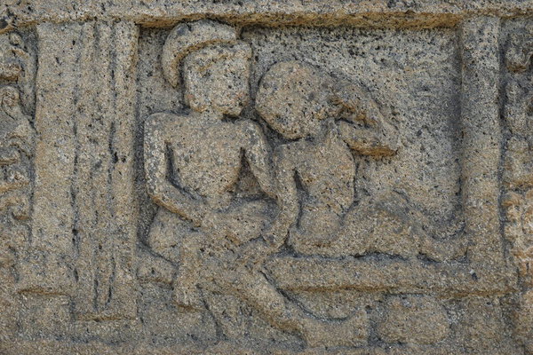 Carved stone on the stone penataran temple (panataran temple), Blitar, East Java Indonesia