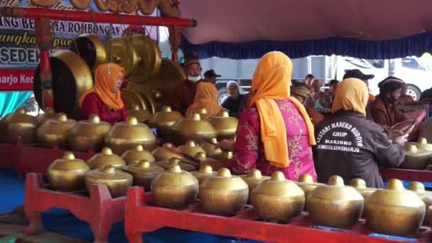 Wanita Jawa Tampil Atas Panggung Pantai Sanggar Mereka Alaso Memakai — Stok Video