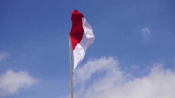 Bendera Merah Dan Putih Dengan Latar Langit — Stok Video