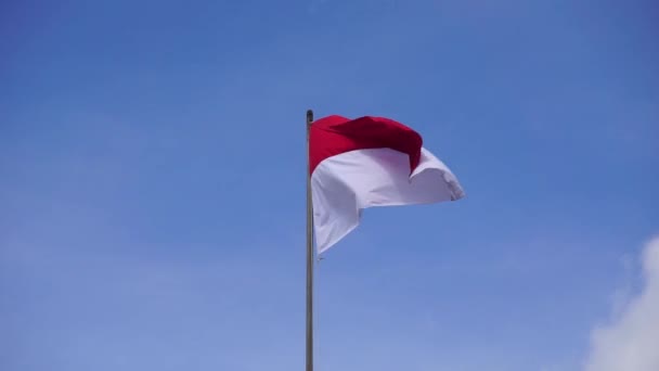 Rot Weiße Flagge Mit Himmelshintergrund — Stockvideo