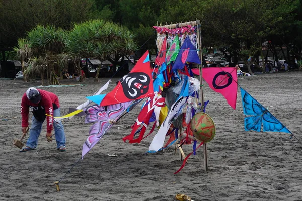 Kolorowe Latawce Plaży Parang Tritis Yogyakarta Indonezja — Zdjęcie stockowe