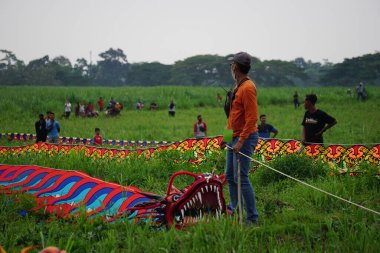 Indonesian Kites festival. Indonesia has many kind of kites, such as gapangan, batik arsir, train naga and so on. clipart