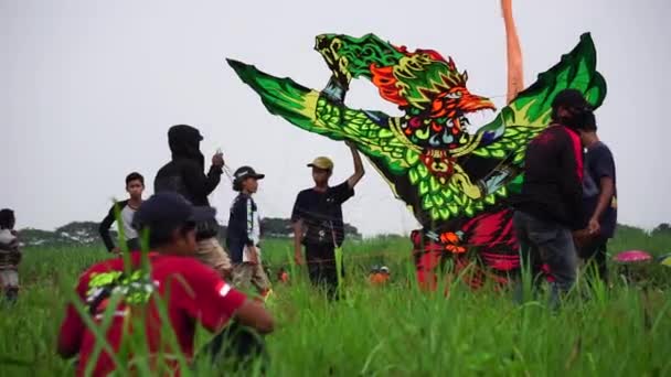 Indonesiska Drakfestivalen Indonesien Har Många Typer Drakar Såsom Gapangan Batik — Stockvideo