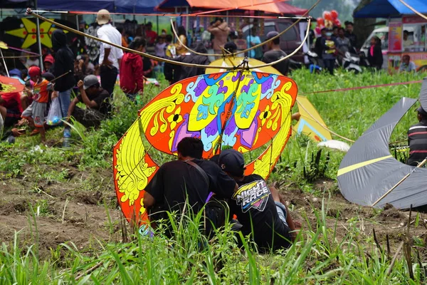 印度尼西亚的风筝节 印度尼西亚有许多种类的风筝 如Gapangan Batik Arsir Train Naga等 — 图库照片