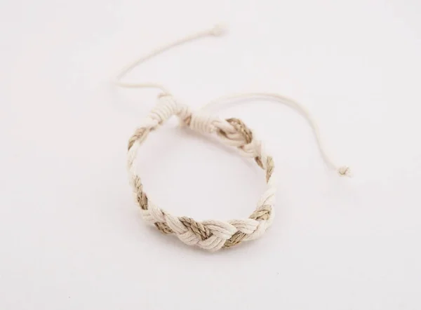 Isolated Ethnic Bracelet White Background Bracelet Made Various Rope — стоковое фото