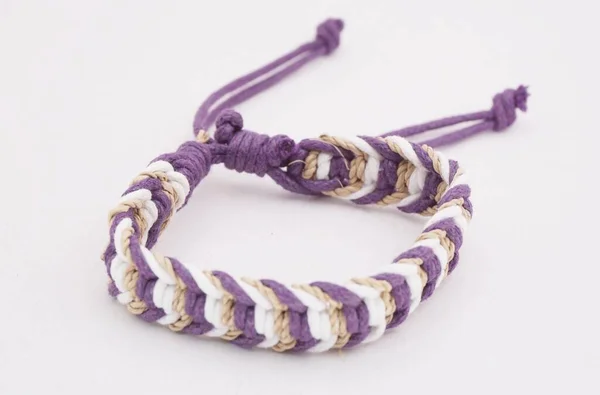 Isolated Ethnic Bracelet White Background Bracelet Made Various Rope — 스톡 사진