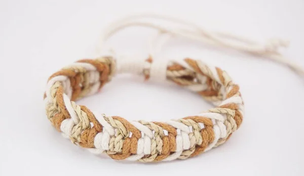 Isolated Ethnic Bracelet White Background Bracelet Made Various Rope — Stockfoto