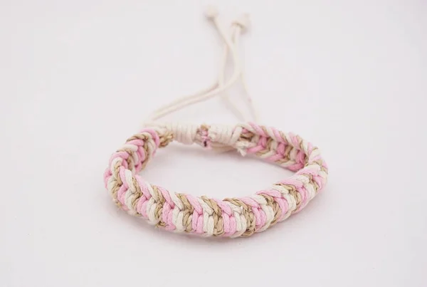 Isolated Ethnic Bracelet White Background Bracelet Made Various Rope — 스톡 사진