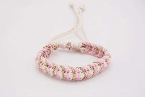 Isolated Ethnic Bracelet White Background Bracelet Made Various Rope — стоковое фото