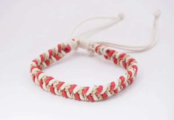 Isolated Ethnic Bracelet White Background Bracelet Made Various Rope — Stock Photo, Image