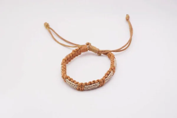 Isolated Ethnic Bracelet White Background Bracelet Made Various Rope — 스톡 사진